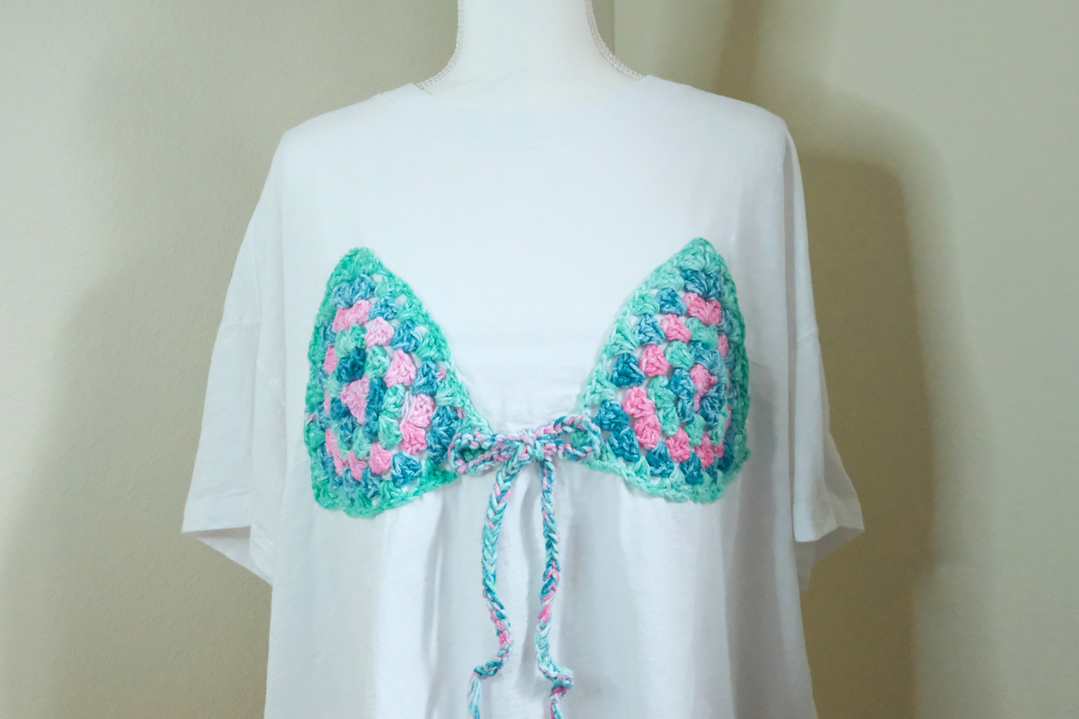 Crocheted Pink and Green Bikini Ta-Ta Tee