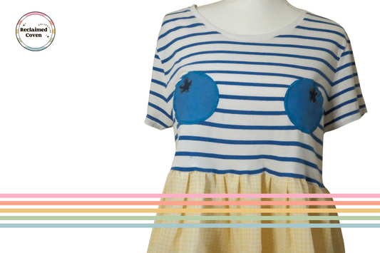 Blue and White Striped Blueberry Ta-Ta Tee with Gingham Peplum