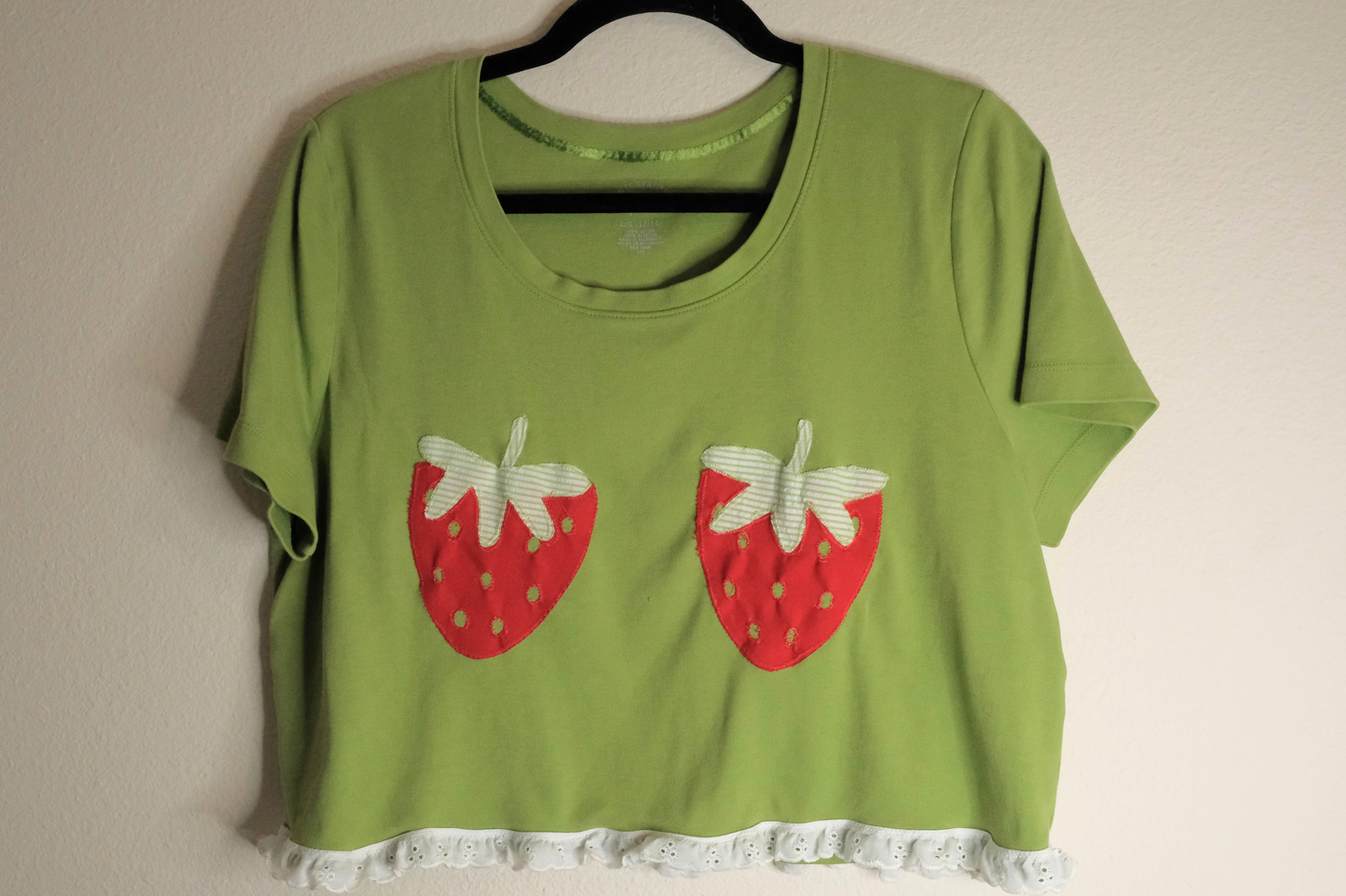 Green Cropped Eyelet Lace Strawberry Ta-Ta Tee