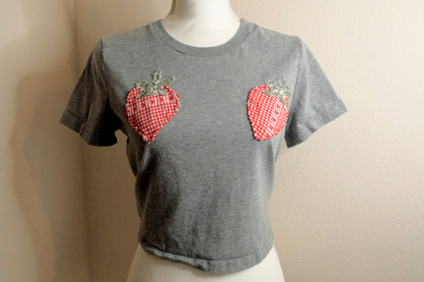 Grey Cropped Strawberry Ta-Ta Tee