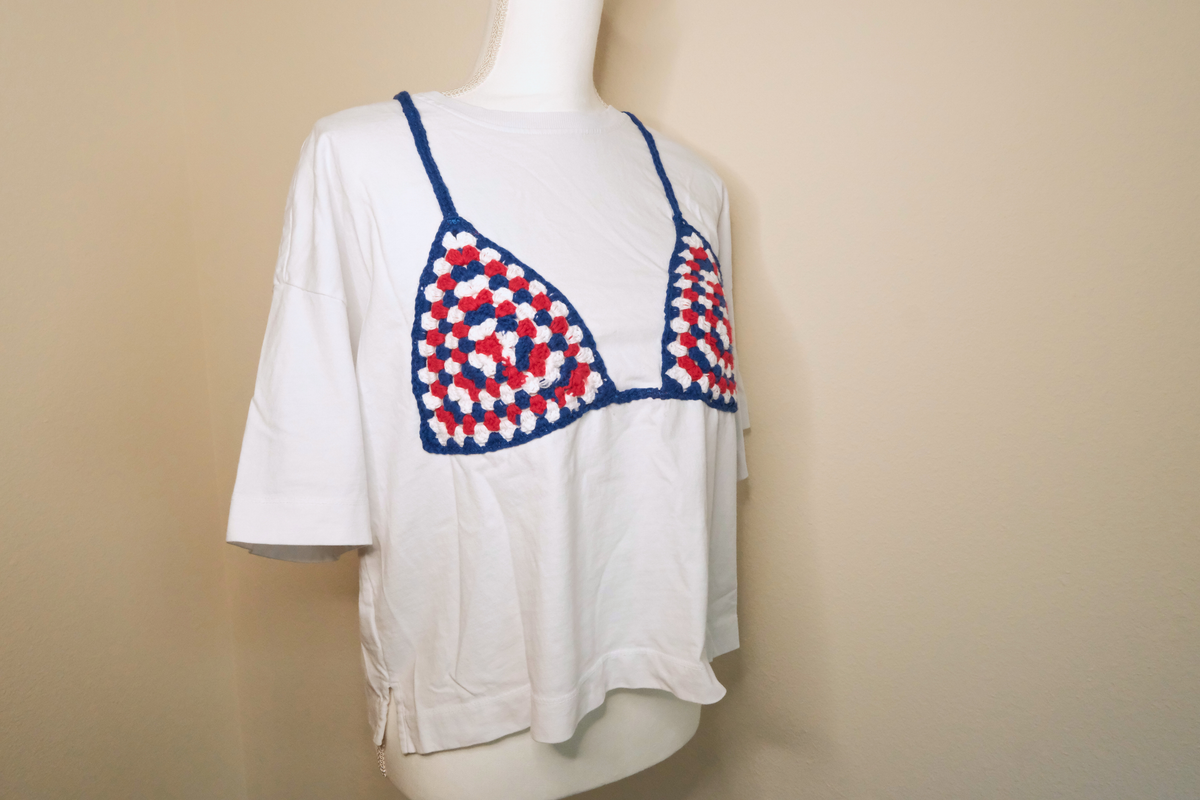 Red, White, and Blue Crocheted Bikini Tee