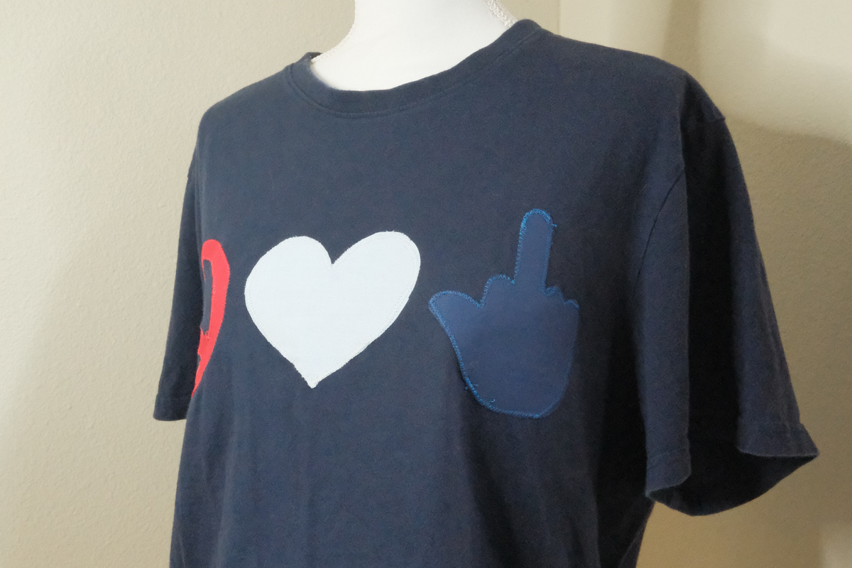 Navy Peace Love Middle Finger Patriotic Cropped Tee