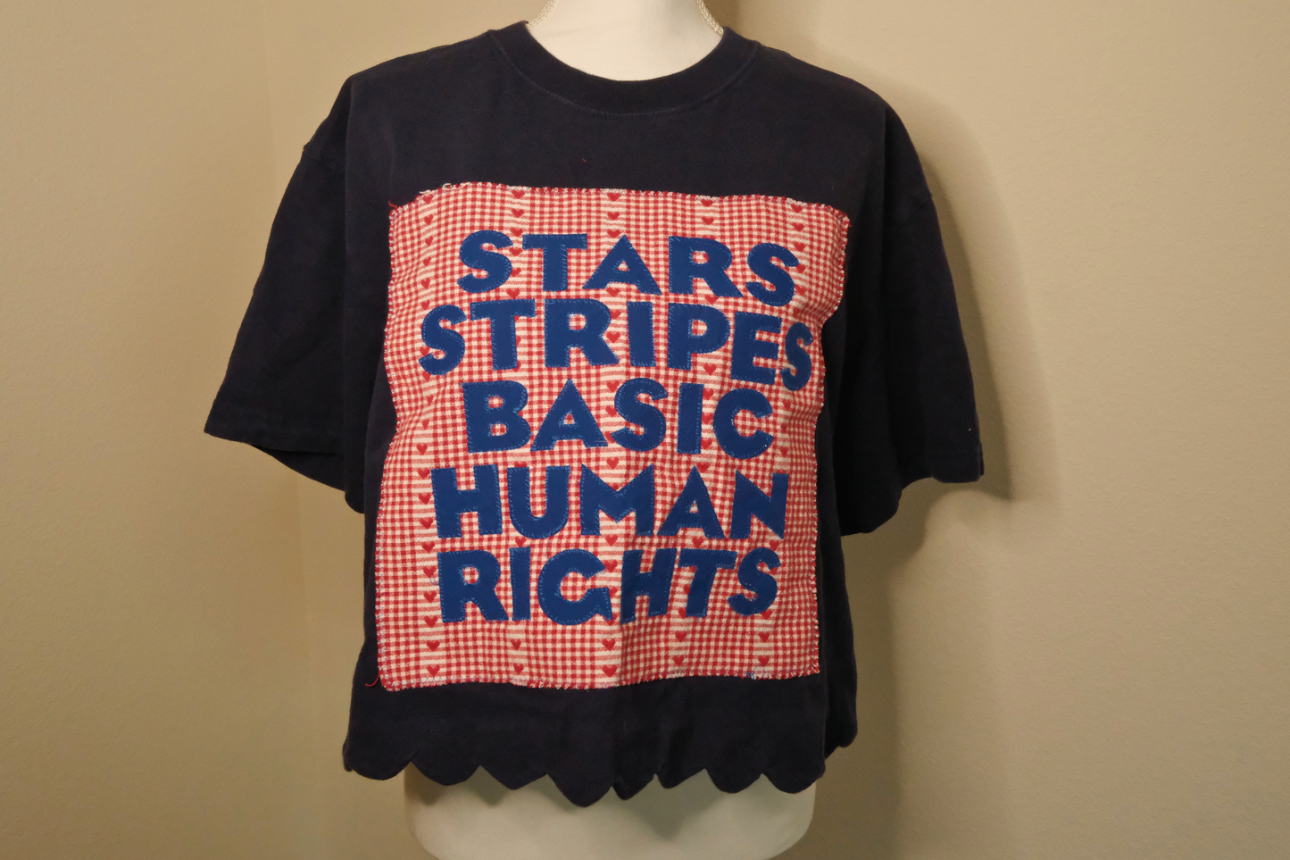 Navy "Stars Stripes Equal Rights" Scalloped Edge Crop Top