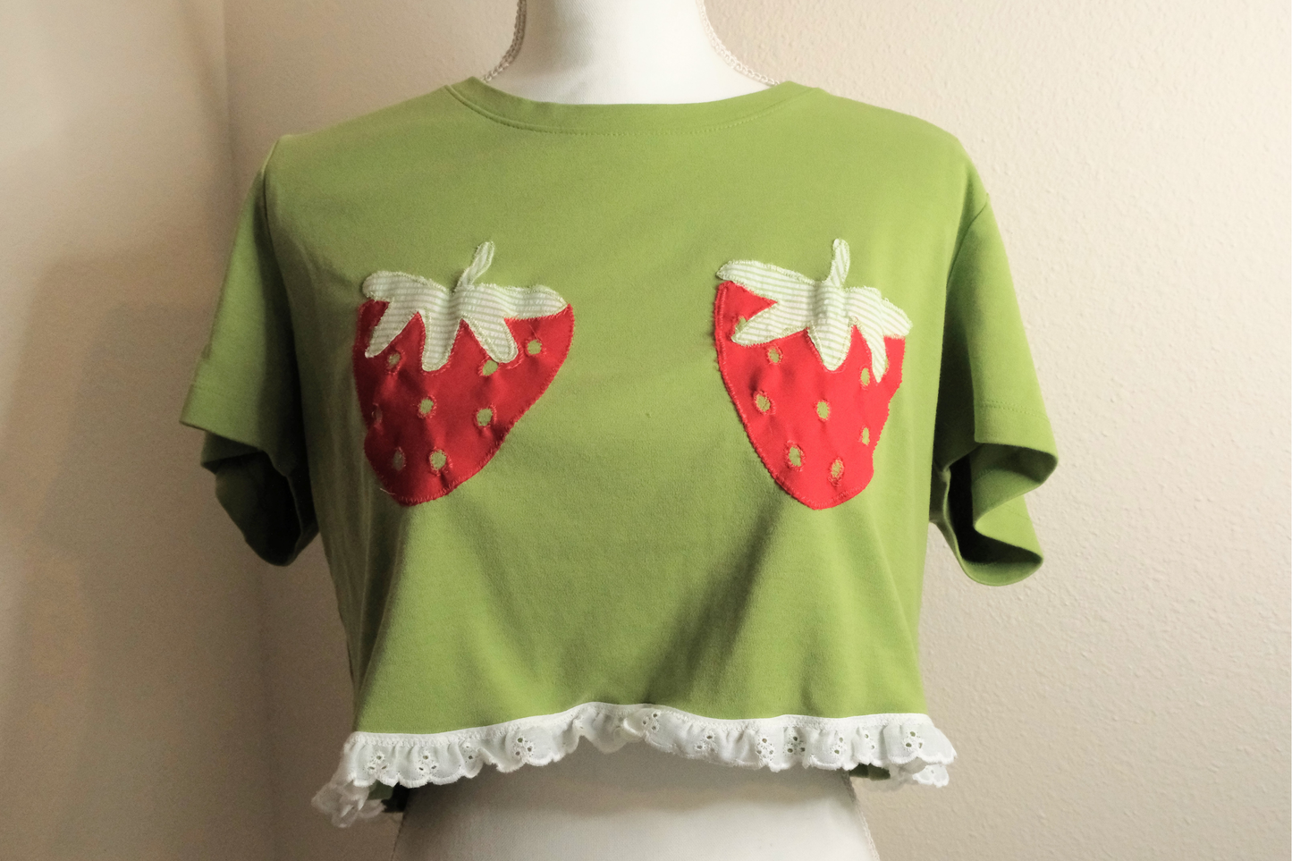 Green Cropped Eyelet Lace Strawberry Ta-Ta Tee