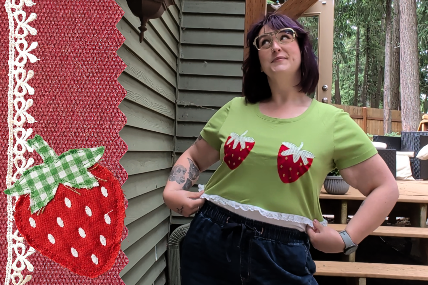 Green Cropped Eyelet Lace Strawberry Ta-Ta Tee