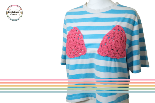 Pink Crocheted Bikini Striped Ta-Ta Tee