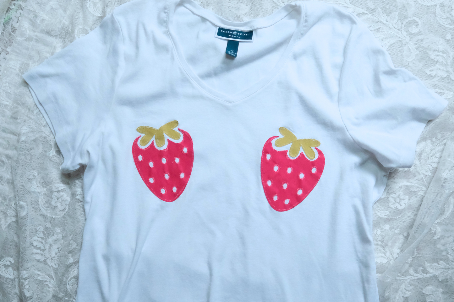 White Cotton Strawberry Ta-Ta Tee