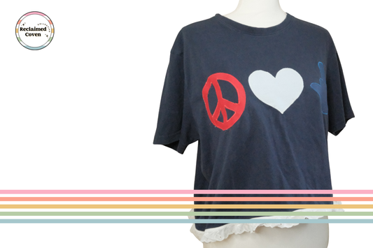 Navy Peace Love Middle Finger Patriotic Cropped Tee