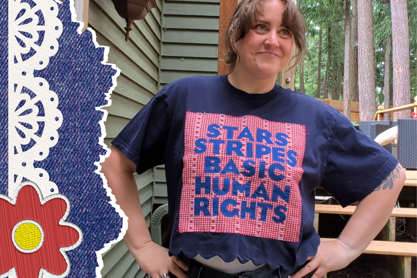 Navy "Stars Stripes Equal Rights" Scalloped Edge Crop Top