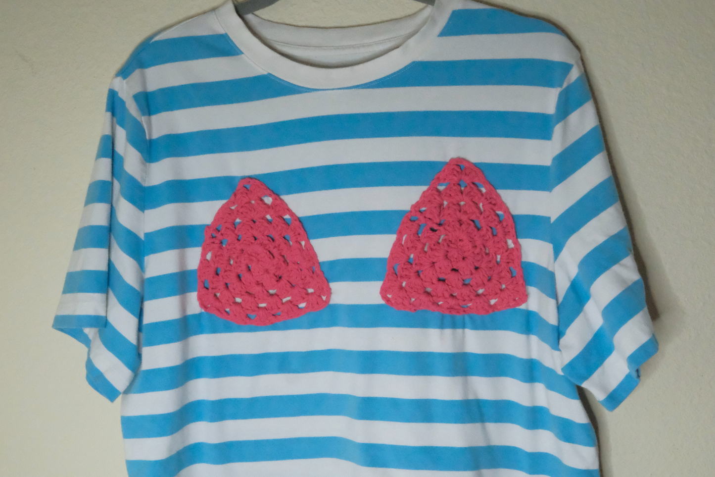 Pink Crocheted Bikini Striped Ta-Ta Tee