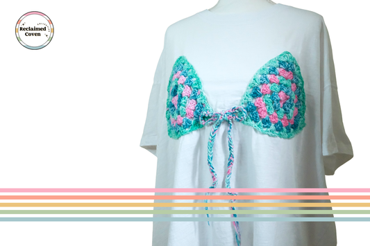 Crocheted Pink and Green Bikini Ta-Ta Tee
