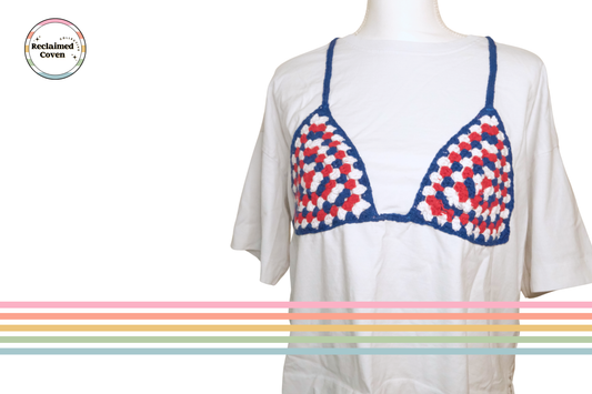 Red, White, and Blue Crocheted Bikini Tee