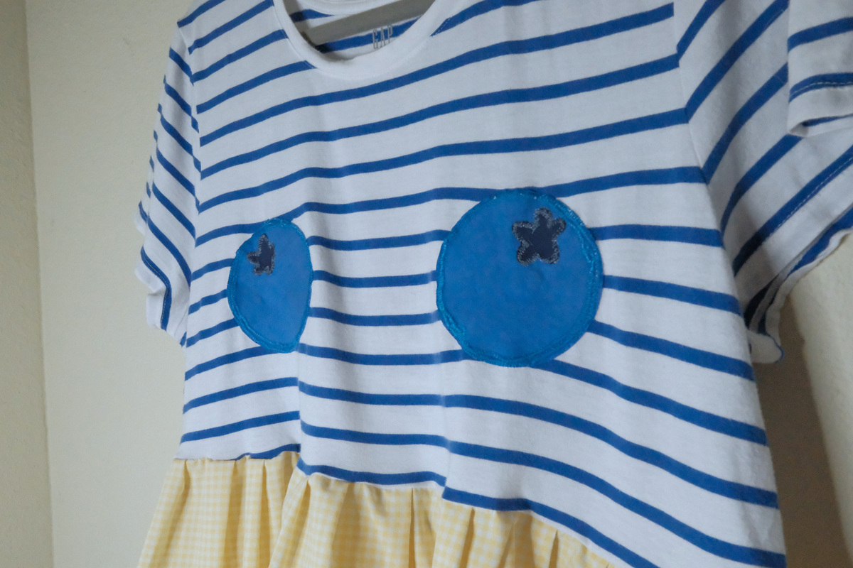 Blue and White Striped Blueberry Ta-Ta Tee with Gingham Peplum