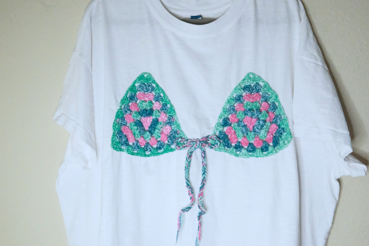 Crocheted Pink and Green Bikini Ta-Ta Tee