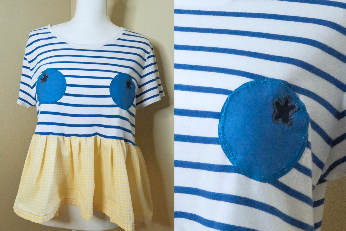 Blue and White Striped Blueberry Ta-Ta Tee with Gingham Peplum