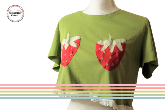 Green Cropped Eyelet Lace Strawberry Ta-Ta Tee