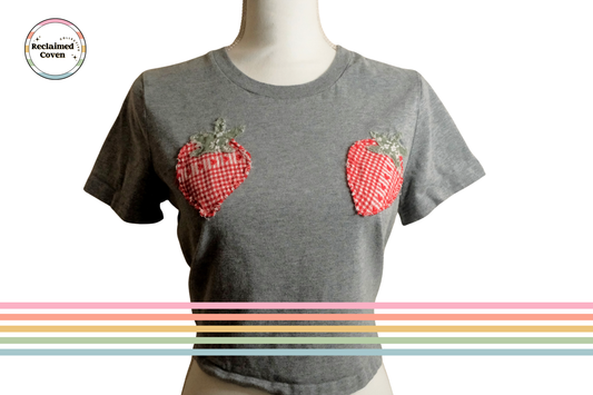 Grey Cropped Strawberry Ta-Ta Tee