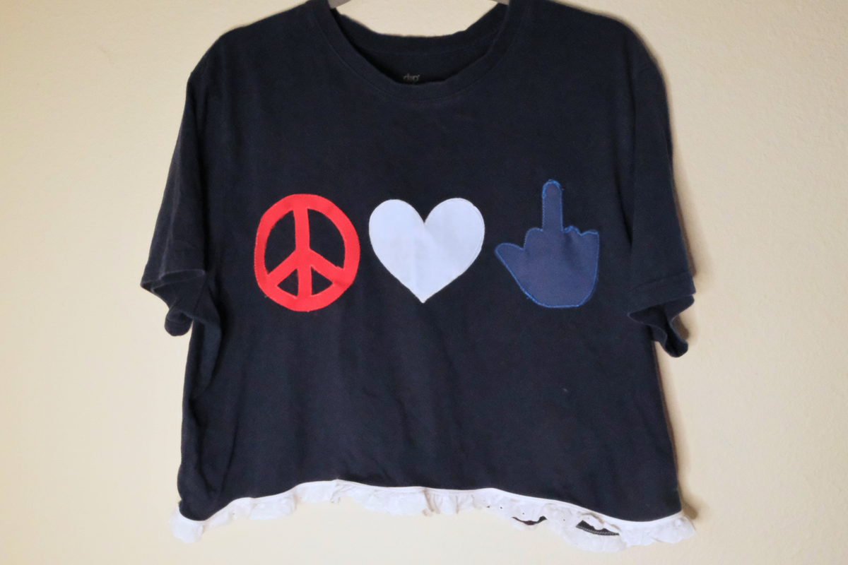 Navy Peace Love Middle Finger Patriotic Cropped Tee