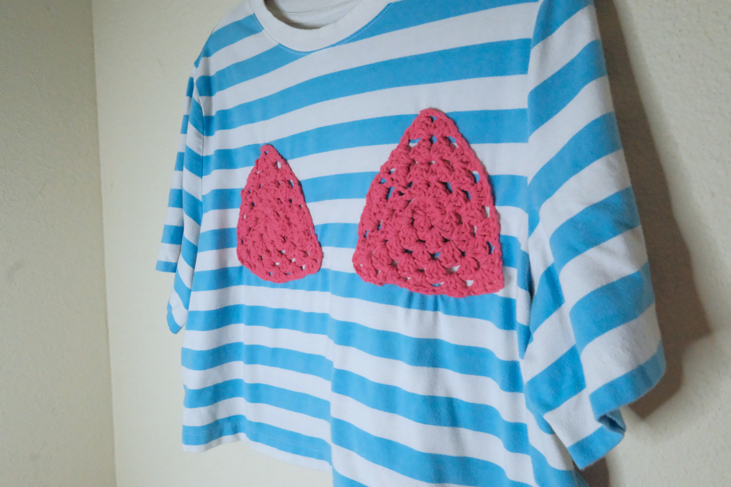 Pink Crocheted Bikini Striped Ta-Ta Tee