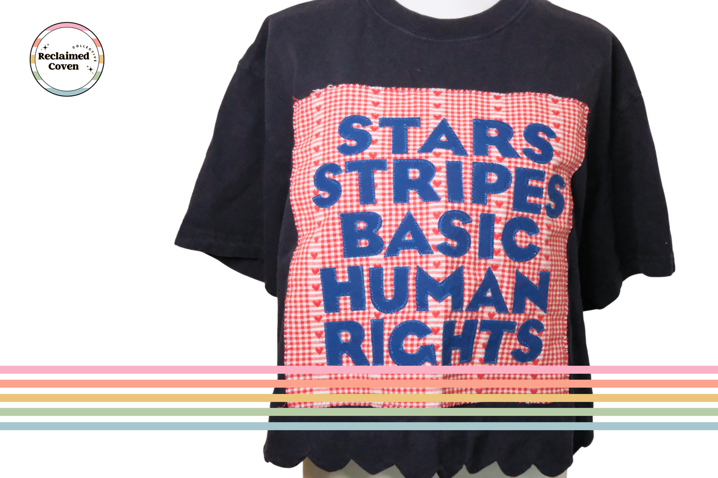 Navy "Stars Stripes Equal Rights" Scalloped Edge Crop Top