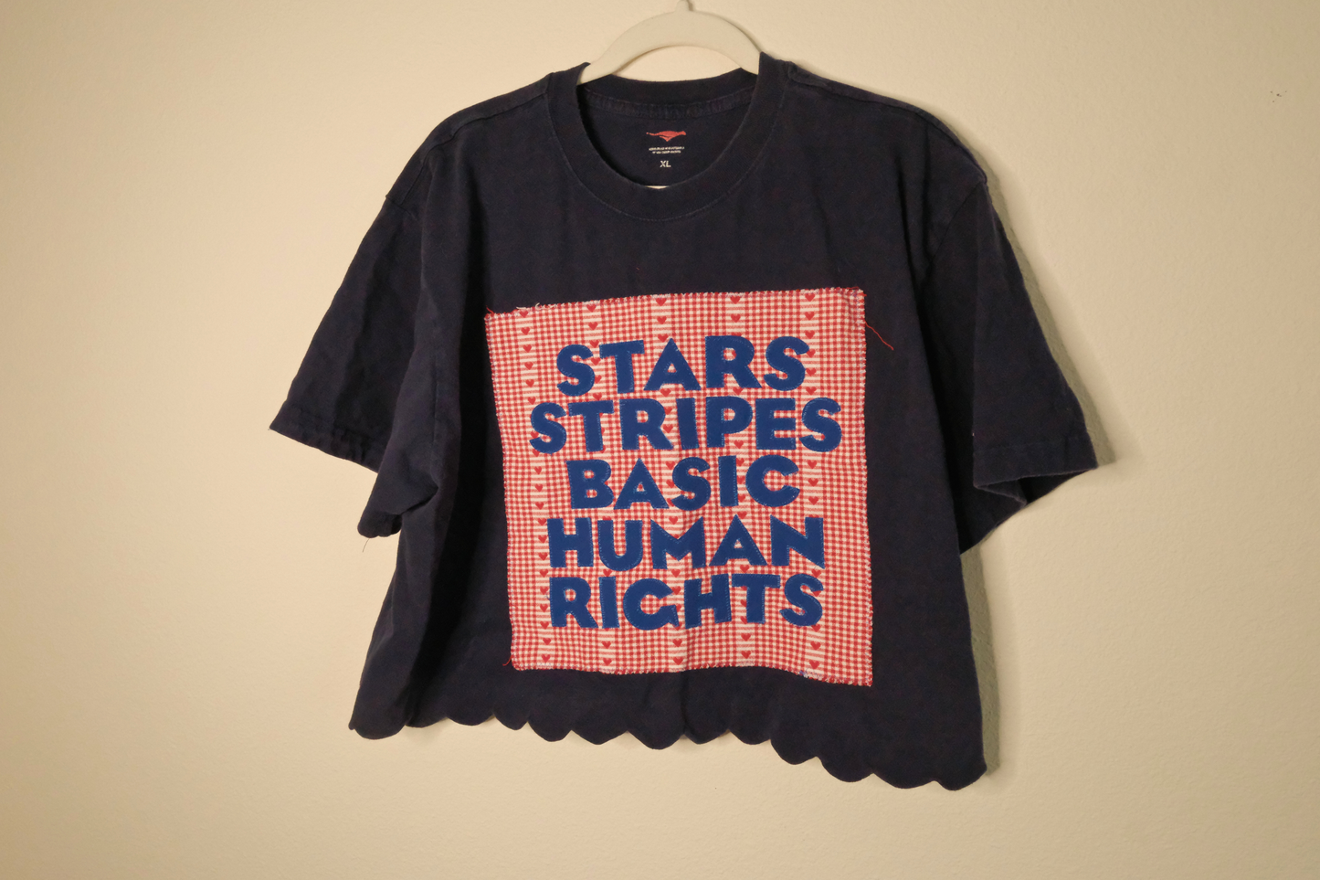 Navy "Stars Stripes Equal Rights" Scalloped Edge Crop Top