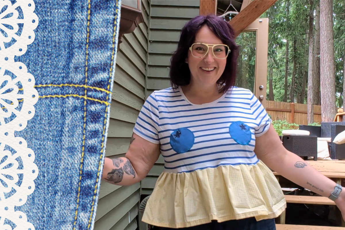 Blue and White Striped Blueberry Ta-Ta Tee with Gingham Peplum